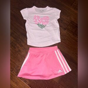 Adidas Pink Floral Tee and Skort for Toddlers 2T